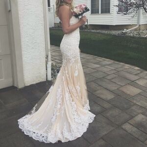 Strapless Lace Mermaid Evening Dress in Ivory Blush